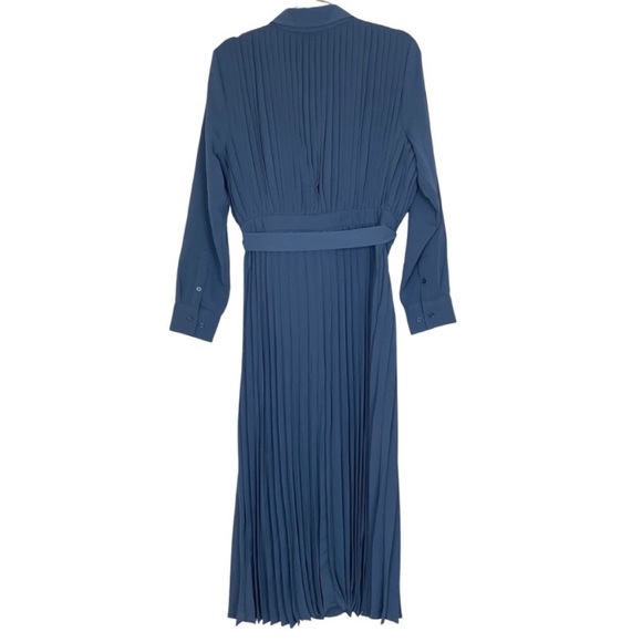 Alfani Pleated w Pockets, Belted Button Sea Blue Midi Shirt Dress, - Picture 3 of 5